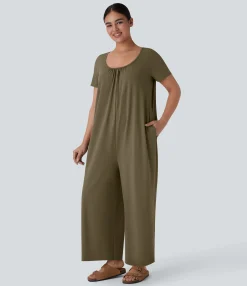 Jumpsuits<HALARA Scoop Neck Pocket Relax Wide Leg Casual Jumpsuit