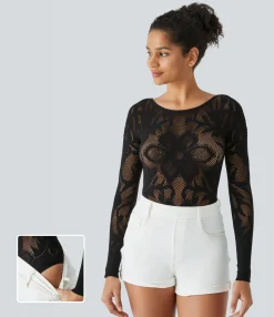 Bodysuits<HALARA Seamless Flow Boat Neck Long Sleeve Cut Out Casual Bodysuit