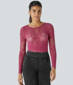 Bodysuits<HALARA Seamless Flow Boat Neck Long Sleeve Cut Out Casual Bodysuit