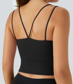 Casual Tops|Yoga Tops<HALARA Seamless Flow Double Straps V Back Cropped Running Cami Top