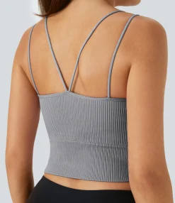 Casual Tops|Yoga Tops<HALARA Seamless Flow Double Straps V Back Cropped Running Cami Top
