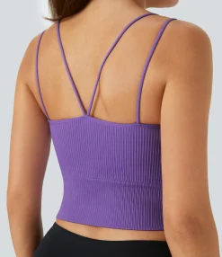 Casual Tops|Yoga Tops<HALARA Seamless Flow Double Straps V Back Cropped Running Cami Top