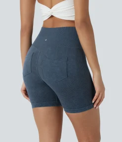 Active Shorts|Bikers<HALARA Seamless Flow High Waisted Pocket Washed Yoga Biker Shorts 5.5''