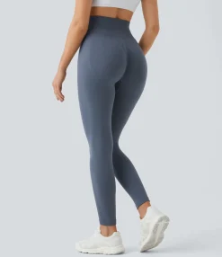 High Waisted Leggings|Leggings<HALARA Seamless Flow High Waisted Ruched Plain Leggings