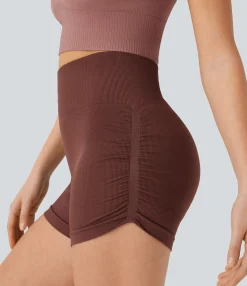 Active Shorts|Bikers<HALARA Seamless Flow High Waisted Ruched Yoga Biker Shorts 2.5'' Double Shot Coffee