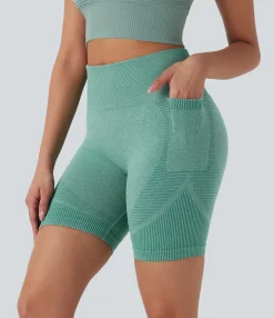 Active Shorts|Bikers<HALARA Seamless Flow High Waisted Yoga Biker Shorts 7'' with Pockets