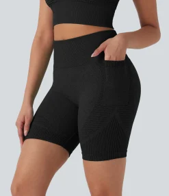 Active Shorts|Bikers<HALARA Seamless Flow High Waisted Yoga Biker Shorts 7'' with Pockets