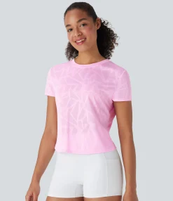 Sports Tops|Sports Tops<HALARA Seamless Flow Jacquard Crossover Hem Yoga Sports Top
