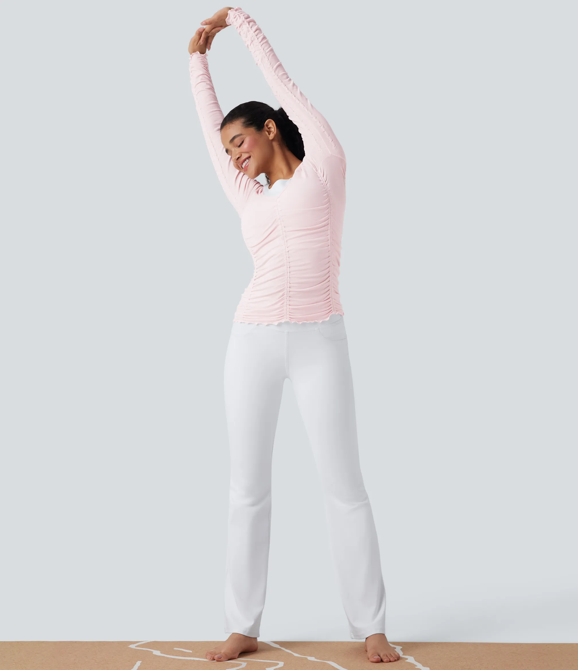 Sports Tops|Sports Tops<HALARA Seamless Flow Lettuce Trim Ruched Yoga Sports Top