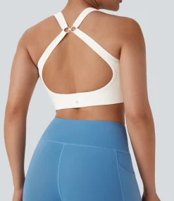 Sports Bras|Yoga Tops<HALARA Seamless Flow Low Support Zipper Yoga Sports Bra