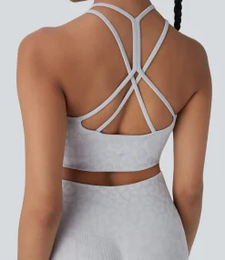 Yoga Tops|Sports Bras<HALARA Seamless Flow Low Support Leopard Print Yoga Sports Bra