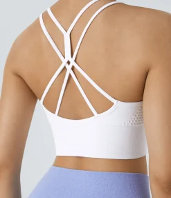 Casual Tops|Yoga Tops<HALARA Seamless Flow Low Support Ruched Double Straps Sports Bra