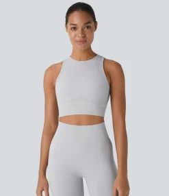 Yoga Tops|Tank Tops & Camis<HALARA Seamless Flow Round Neck Racerback Cropped Skinny Yoga Tank Top
