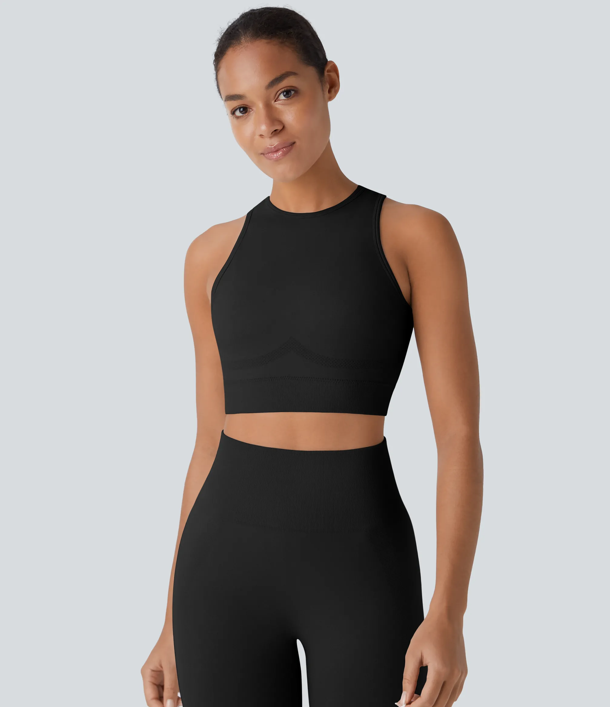 Yoga Tops|Tank Tops & Camis<HALARA Seamless Flow Round Neck Racerback Cropped Skinny Yoga Tank Top