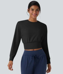 Sports Tops|Sports Tops<HALARA Seamless Flow Round Neck Long Sleeve Workout Sports Top