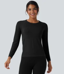 Sports Tops|Sports Tops<HALARA Seamless Flow Round Neck Raglan Long Sleeve Workout Sports Top
