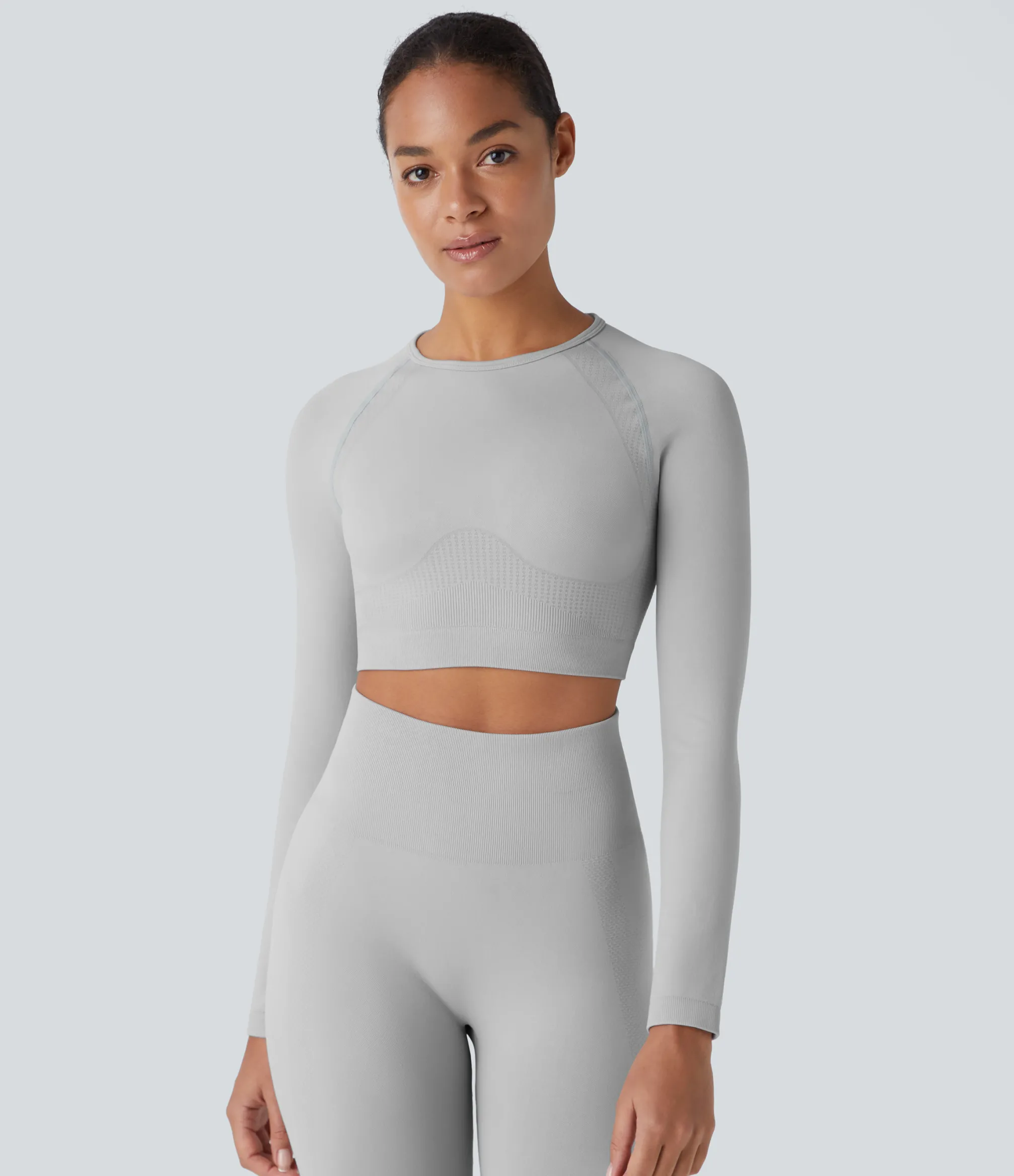 Yoga Tops<HALARA Seamless Flow Round Neck Raglan Long Sleeve Skinny Cropped Yoga Top