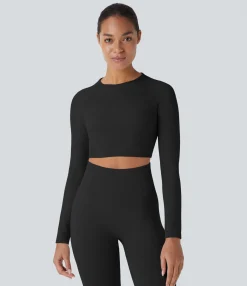 Yoga Tops<HALARA Seamless Flow Round Neck Raglan Long Sleeve Skinny Cropped Yoga Top