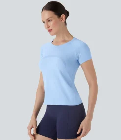 Sports Tops|Sports Tops<HALARA Seamless Flow Short Sleeve Cut Out Quick Dry Hiking Sports Top