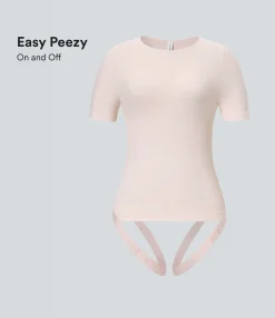 Bodysuits<HALARA Seamless Flow Smoothing Adjustable Leg Straps Work Bodysuit-Easy Peezy