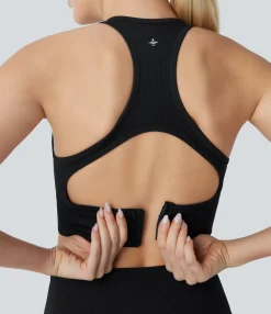 Tank Tops & Camis|Tank Tops<HALARA Seamless Flow Square Neck Racerback Adjustable Buckle Skinny Cropped Workout Tank Top