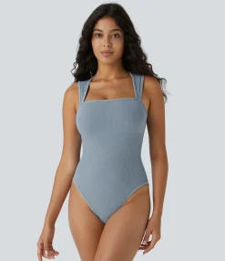 Bras & Underwear|Shapewear<HALARA Seamless Flow Square Neck Sleeveless Casual Smooth Bodysuit