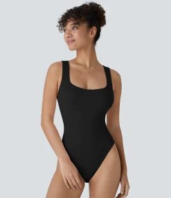 Bras & Underwear|Bodysuits<HALARA Seamless Flow Square Neck Casual Smooth Bodysuit