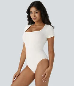 Bras & Underwear|Shapewear<HALARA Seamless Flow Square Neck Short Sleeve Casual Smooth Bodysuit
