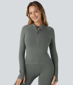 Jackets & Outerwear<HALARA Seamless Flow Stand Collar Raglan Sleeve Thumb Hole Zipper Skinny Yoga Jacket