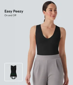 Bodysuits<HALARA Seamless Flow V Neck Sleeveless Work Shapewear Bodysuit-Easy Peezy Edition