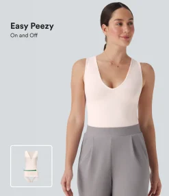 Bodysuits<HALARA Seamless Flow V Neck Sleeveless Work Shapewear Bodysuit-Easy Peezy Edition