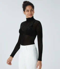 Casual Tops<HALARA Sheer High Neck Long Sleeve Velvet Casual Top