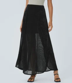 Maxi & Midi Skirts<HALARA Sheer High Waisted Velvet Maxi Skirt