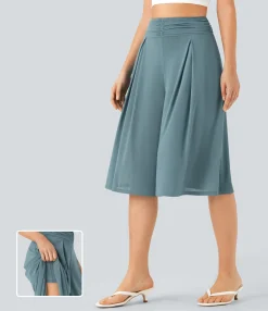 Pants|High-Waisted Pants<HALARA Sheer Mesh High Waisted 2-in-1 Flowy Wide Leg Pedal Pusher Pants with Pockets