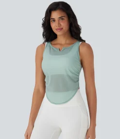 Tank Tops & Camis|Tank Tops<HALARA Sheer Mesh V Notch Ruched Curved Hem Yoga Tank Top
