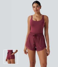 Jumpsuits<HALARA Shirred Drawstring 2-in-1 Running Romper with Pockets