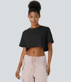 Sports Tops|Sports Tops<HALARA Short Sleeve Cropped Loose Dance Sports Top