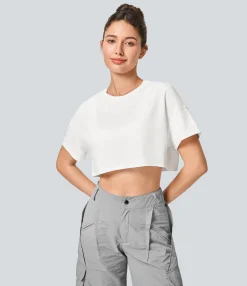 Sports Tops|Sports Tops<HALARA Short Sleeve Cropped Loose Dance Sports Top