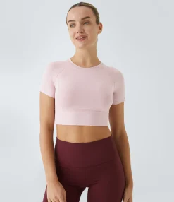 Sports Tops|Sports Tops<HALARA Short Sleeve Cropped Yoga Sports Top
