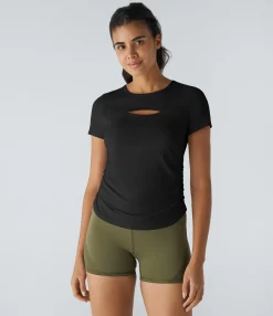 Sports Tops|Sports Tops<HALARA Short Sleeve Cut Out Ruched Workout Sports Top