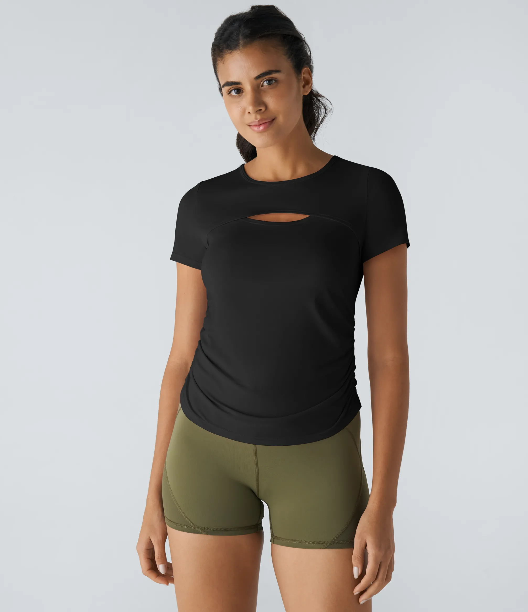 Sports Tops|Sports Tops<HALARA Short Sleeve Cut Out Ruched Workout Sports Top