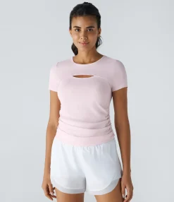 Sports Tops|Sports Tops<HALARA Short Sleeve Cut Out Ruched Workout Sports Top