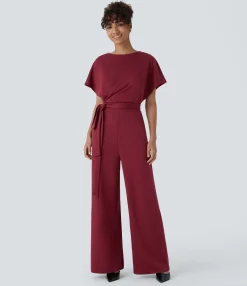 Jumpsuits<HALARA Short Sleeve Keyhole Back Tie Pocket Casual Jumpsuit