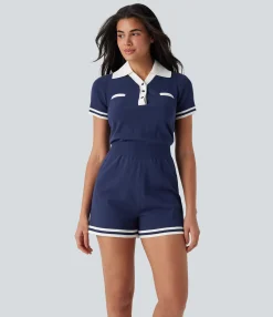 Sweaters|Jumpsuits<HALARA Short Sleeve Tennis Sweater Knit Romper