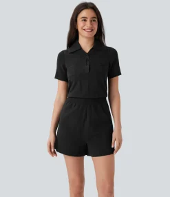 Sweaters|Jumpsuits<HALARA Short Sleeve Tennis Sweater Knit Romper