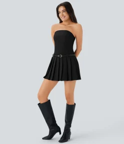 Dresses|Mini Dresses<HALARA Side Shirred Pleated Hem Mini Casual Tube Dress