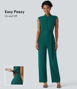 Jumpsuits<HALARA Sleeveless Belted Pocket Work Jumpsuit-Easy Peezy Edition