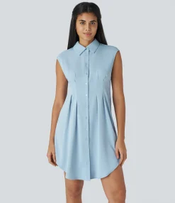 Dresses|Mini Dresses<HALARA Sleeveless Curved Hem Mini Work Shirt Dress
