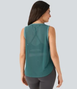 Sports Tops|Sports Tops<HALARA Sleeveless Curved Hem Sheer Yoga Sports Top