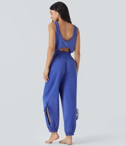 Jumpsuits<HALARA Sleeveless Cut Out Drawstring Yoga Jumpsuit with Pockets